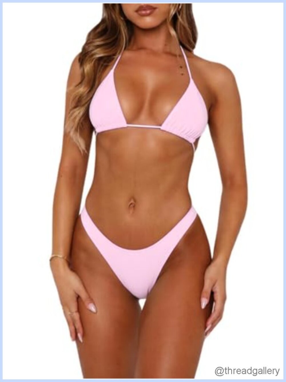 Women's Triangle String Thong Bikini Set Halter High Cut Swimsuit